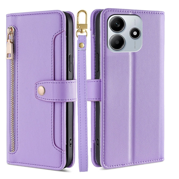 Funda de cuero para teléfono con cremallera y diseño cruzado con textura de oveja, For Redmi A7 Pro 171mm / Poco C85x 5G, For Redmi Turbo 5 Max 5G / Poco X8 Pro Max 5G, For Redmi Turbo 5 5G / Poco X8 Pro 5G, For Redmi K90 Pro Max 5G / Poco F8 Ultra    ...