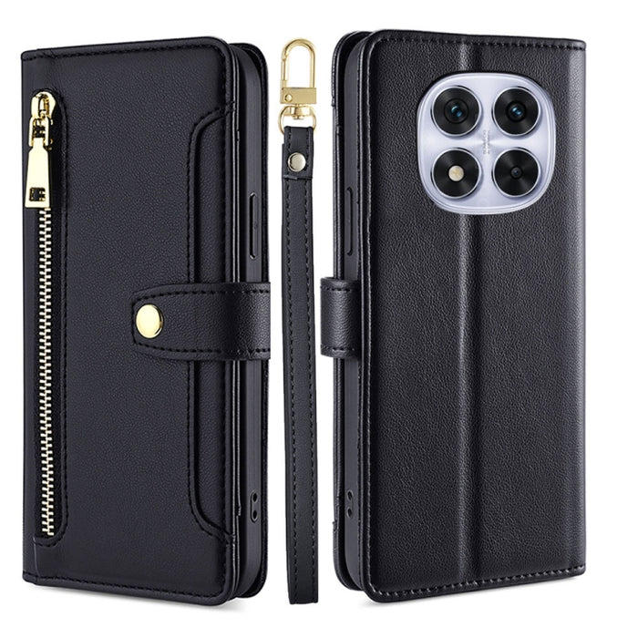 Funda de cuero para teléfono con cremallera y diseño cruzado con textura de oveja, For Redmi Note 14 Pro 5G, For Redmi 14C 4G, For Redmi 13 4G