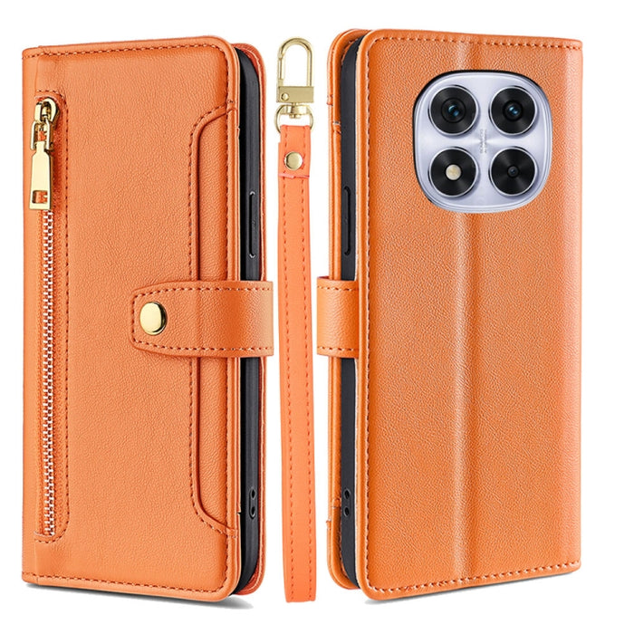 Funda de cuero para teléfono con cremallera y diseño cruzado con textura de oveja, For Redmi Note 14 Pro 5G, For Redmi 14C 4G, For Redmi 13 4G