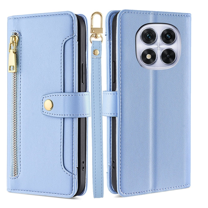 Funda de cuero para teléfono con cremallera y diseño cruzado con textura de oveja, For Redmi Note 14 Pro 5G, For Redmi 14C 4G, For Redmi 13 4G