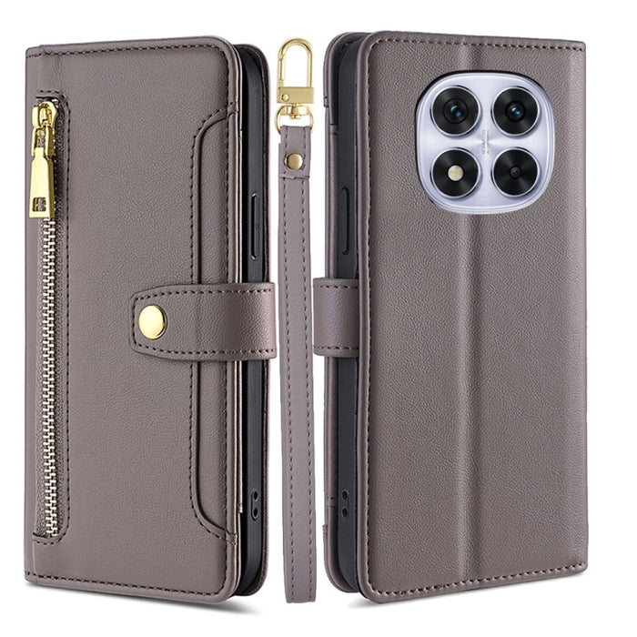 Funda de cuero para teléfono con cremallera y diseño cruzado con textura de oveja, For Redmi Note 14 Pro 5G, For Redmi 14C 4G, For Redmi 13 4G