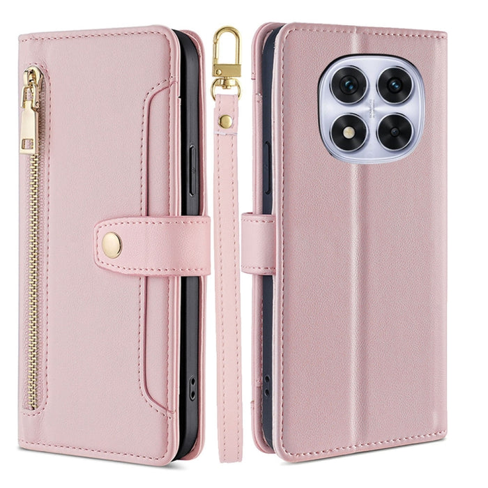 Funda de cuero para teléfono con cremallera y diseño cruzado con textura de oveja, For Redmi Note 14 Pro 5G, For Redmi 14C 4G, For Redmi 13 4G