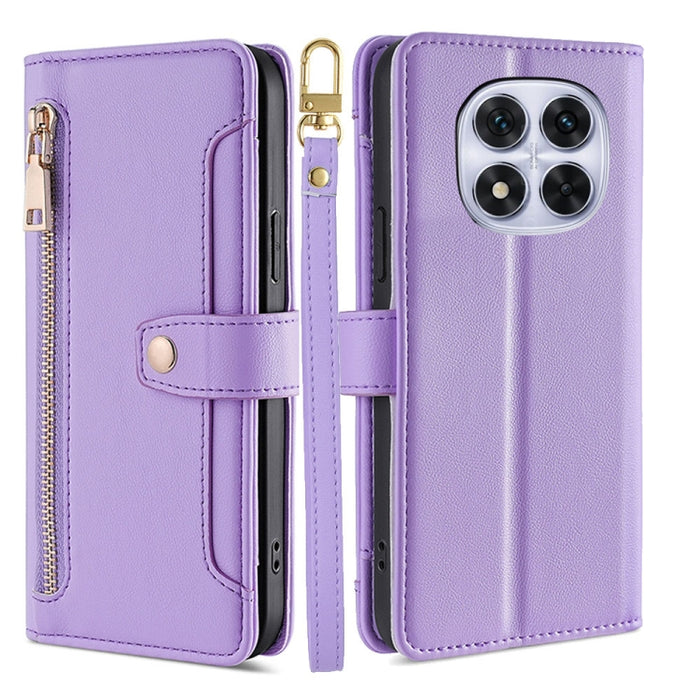 Funda de cuero para teléfono con cremallera y diseño cruzado con textura de oveja, For Redmi Note 14 Pro 5G, For Redmi 14C 4G, For Redmi 13 4G