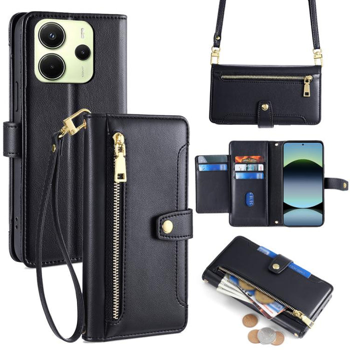 Funda de cuero para teléfono con cremallera y diseño cruzado con textura de oveja, For Redmi A7 Pro 171mm / Poco C85x 5G, For Redmi Turbo 5 Max 5G / Poco X8 Pro Max 5G, For Redmi Turbo 5 5G / Poco X8 Pro 5G, For Redmi K90 Pro Max 5G / Poco F8 Ultra    ...