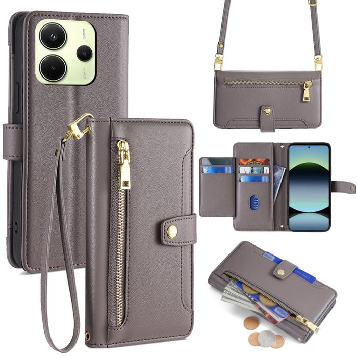 Funda de cuero para teléfono con cremallera y diseño cruzado con textura de oveja, For Redmi A7 Pro 171mm / Poco C85x 5G, For Redmi Turbo 5 Max 5G / Poco X8 Pro Max 5G, For Redmi Turbo 5 5G / Poco X8 Pro 5G, For Redmi K90 Pro Max 5G / Poco F8 Ultra    ...