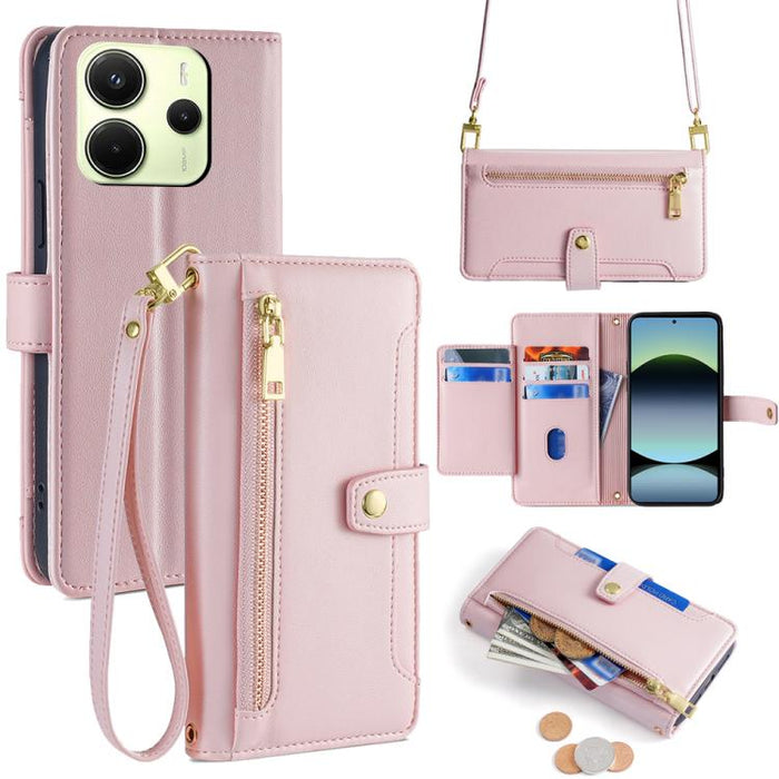 Funda de cuero para teléfono con cremallera y diseño cruzado con textura de oveja, For Redmi A7 Pro 171mm / Poco C85x 5G, For Redmi Turbo 5 Max 5G / Poco X8 Pro Max 5G, For Redmi Turbo 5 5G / Poco X8 Pro 5G, For Redmi K90 Pro Max 5G / Poco F8 Ultra    ...