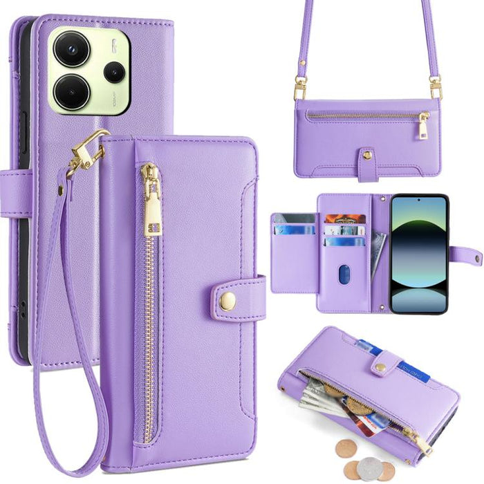 Funda de cuero para teléfono con cremallera y diseño cruzado con textura de oveja, For Redmi A7 Pro 171mm / Poco C85x 5G, For Redmi Turbo 5 Max 5G / Poco X8 Pro Max 5G, For Redmi Turbo 5 5G / Poco X8 Pro 5G, For Redmi K90 Pro Max 5G / Poco F8 Ultra    ...