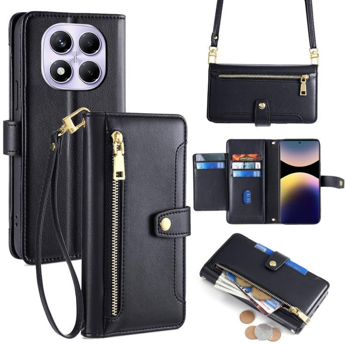 Funda de cuero para teléfono con cremallera y diseño cruzado con textura de oveja, For Redmi A7 Pro 171mm / Poco C85x 5G, For Redmi Turbo 5 Max 5G / Poco X8 Pro Max 5G, For Redmi Turbo 5 5G / Poco X8 Pro 5G, For Redmi K90 Pro Max 5G / Poco F8 Ultra    ...