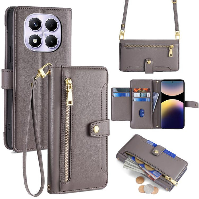 Funda de cuero para teléfono con cremallera y diseño cruzado con textura de oveja, For Redmi A7 Pro 171mm / Poco C85x 5G, For Redmi Turbo 5 Max 5G / Poco X8 Pro Max 5G, For Redmi Turbo 5 5G / Poco X8 Pro 5G, For Redmi K90 Pro Max 5G / Poco F8 Ultra    ...