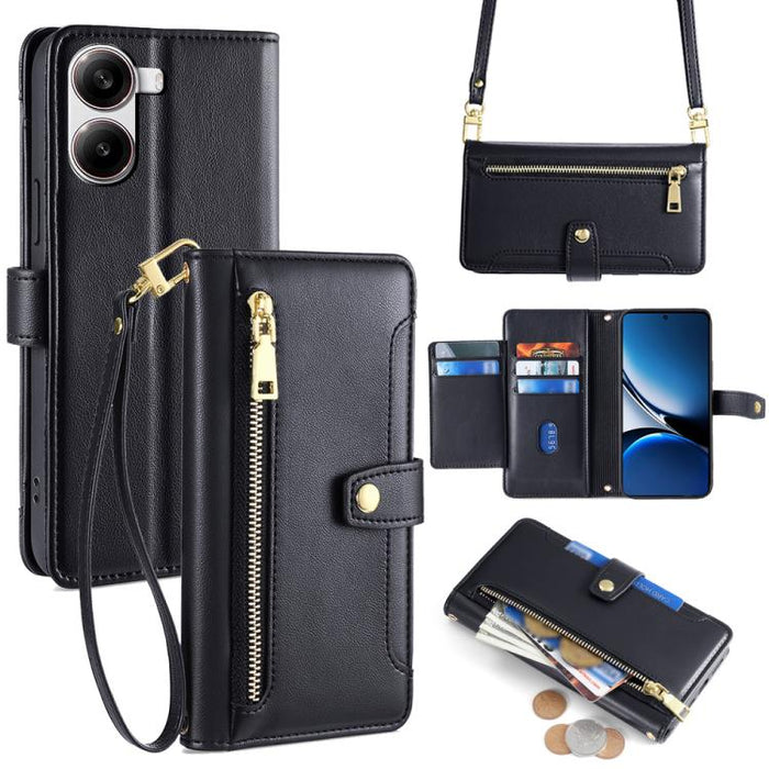 Funda de cuero para teléfono con cremallera y diseño cruzado con textura de oveja, For Redmi A7 Pro 171mm / Poco C85x 5G, For Redmi Turbo 5 Max 5G / Poco X8 Pro Max 5G, For Redmi Turbo 5 5G / Poco X8 Pro 5G, For Redmi K90 Pro Max 5G / Poco F8 Ultra    ...