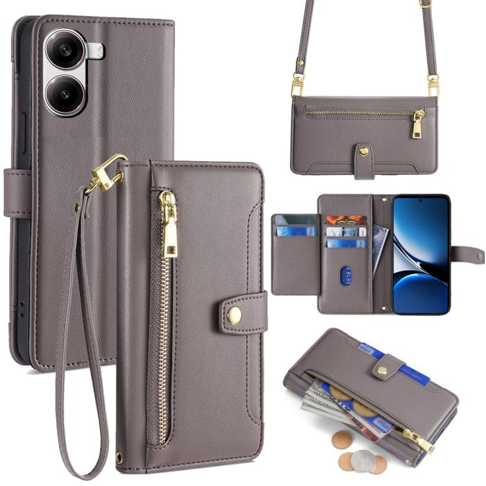 Funda de cuero para teléfono con cremallera y diseño cruzado con textura de oveja, For Redmi A7 Pro 171mm / Poco C85x 5G, For Redmi Turbo 5 Max 5G / Poco X8 Pro Max 5G, For Redmi Turbo 5 5G / Poco X8 Pro 5G, For Redmi K90 Pro Max 5G / Poco F8 Ultra    ...