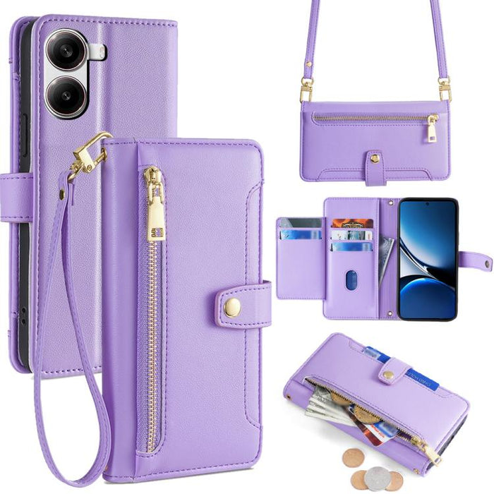 Funda de cuero para teléfono con cremallera y diseño cruzado con textura de oveja, For Redmi A7 Pro 171mm / Poco C85x 5G, For Redmi Turbo 5 Max 5G / Poco X8 Pro Max 5G, For Redmi Turbo 5 5G / Poco X8 Pro 5G, For Redmi K90 Pro Max 5G / Poco F8 Ultra    ...
