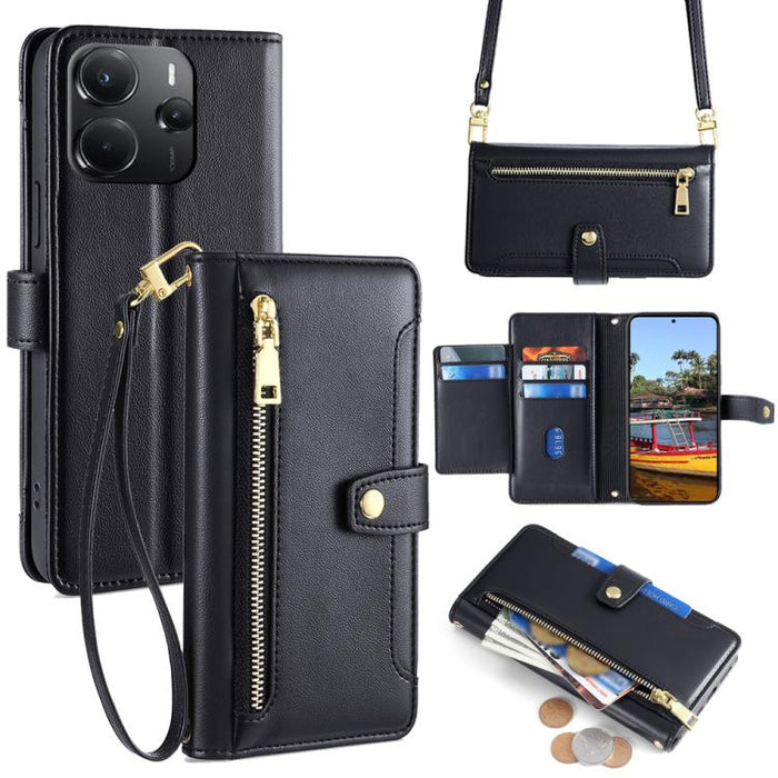 Funda de cuero para teléfono con cremallera y diseño cruzado con textura de oveja, For Redmi A7 Pro 171mm / Poco C85x 5G, For Redmi Turbo 5 Max 5G / Poco X8 Pro Max 5G, For Redmi Turbo 5 5G / Poco X8 Pro 5G, For Redmi K90 Pro Max 5G / Poco F8 Ultra    ...