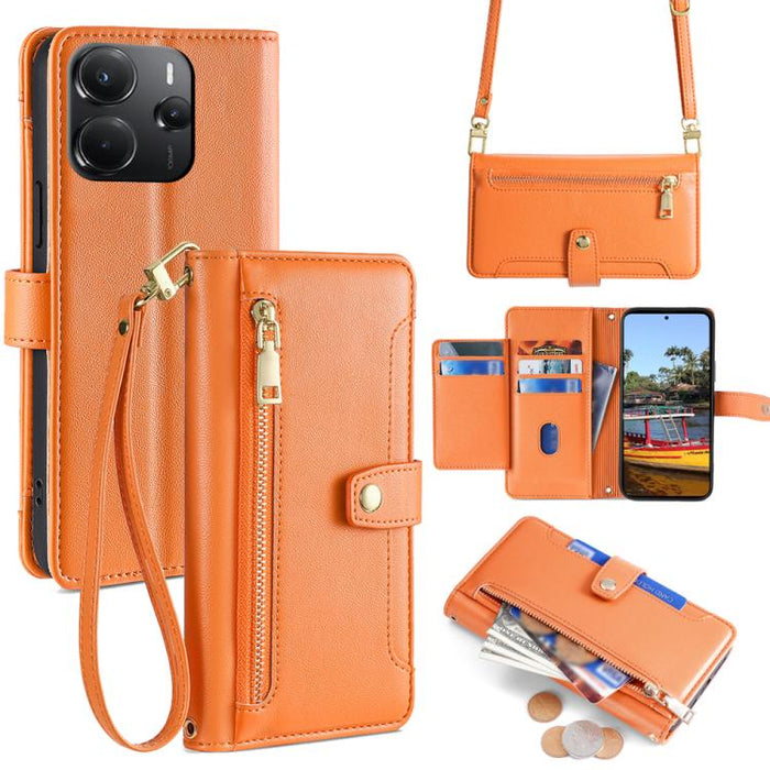 Funda de cuero para teléfono con cremallera y diseño cruzado con textura de oveja, For Redmi A7 Pro 171mm / Poco C85x 5G, For Redmi Turbo 5 Max 5G / Poco X8 Pro Max 5G, For Redmi Turbo 5 5G / Poco X8 Pro 5G, For Redmi K90 Pro Max 5G / Poco F8 Ultra    ...