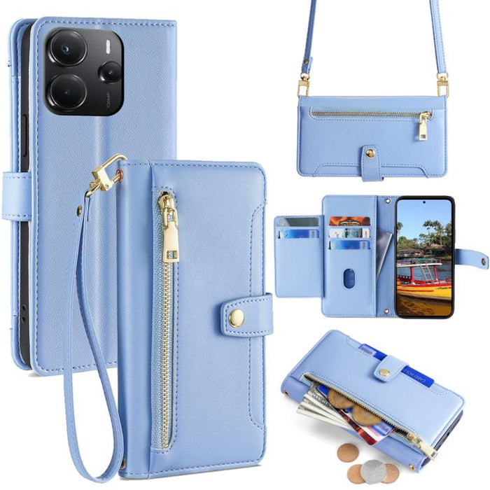 Funda de cuero para teléfono con cremallera y diseño cruzado con textura de oveja, For Redmi A7 Pro 171mm / Poco C85x 5G, For Redmi Turbo 5 Max 5G / Poco X8 Pro Max 5G, For Redmi Turbo 5 5G / Poco X8 Pro 5G, For Redmi K90 Pro Max 5G / Poco F8 Ultra    ...