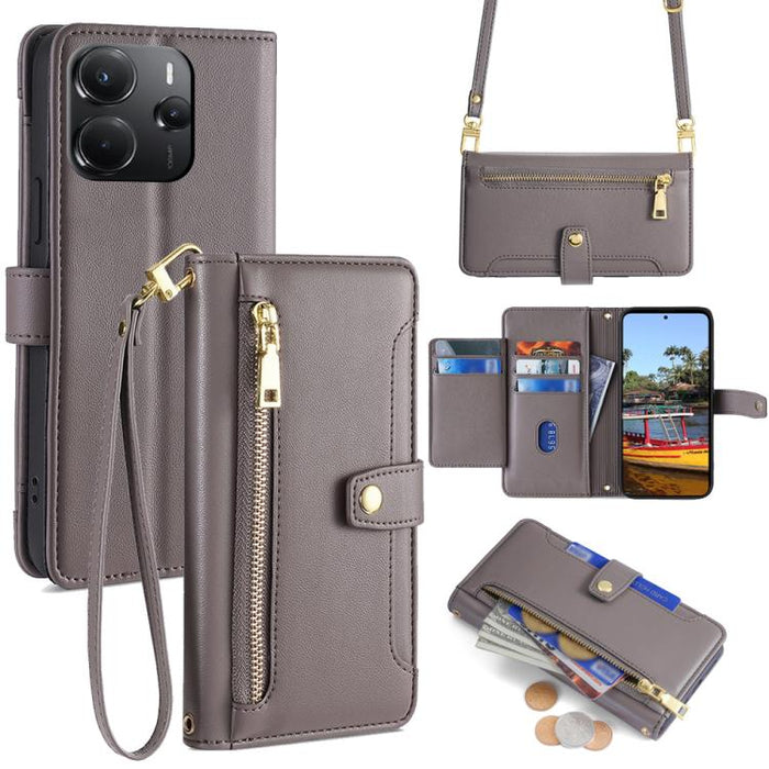 Funda de cuero para teléfono con cremallera y diseño cruzado con textura de oveja, For Redmi A7 Pro 171mm / Poco C85x 5G, For Redmi Turbo 5 Max 5G / Poco X8 Pro Max 5G, For Redmi Turbo 5 5G / Poco X8 Pro 5G, For Redmi K90 Pro Max 5G / Poco F8 Ultra    ...