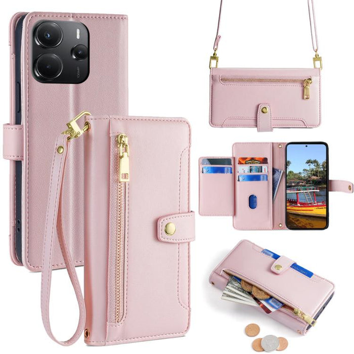 Funda de cuero para teléfono con cremallera y diseño cruzado con textura de oveja, For Redmi A7 Pro 171mm / Poco C85x 5G, For Redmi Turbo 5 Max 5G / Poco X8 Pro Max 5G, For Redmi Turbo 5 5G / Poco X8 Pro 5G, For Redmi K90 Pro Max 5G / Poco F8 Ultra    ...