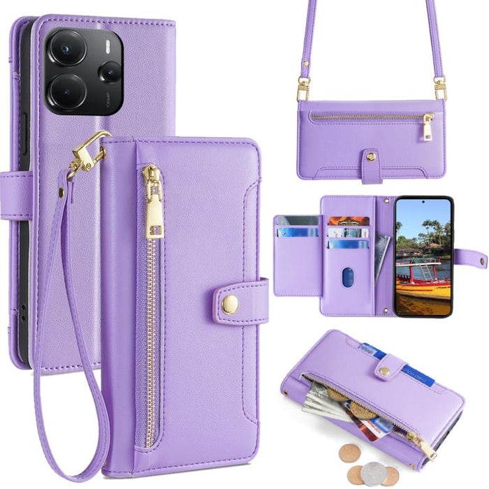 Funda de cuero para teléfono con cremallera y diseño cruzado con textura de oveja, For Redmi A7 Pro 171mm / Poco C85x 5G, For Redmi Turbo 5 Max 5G / Poco X8 Pro Max 5G, For Redmi Turbo 5 5G / Poco X8 Pro 5G, For Redmi K90 Pro Max 5G / Poco F8 Ultra    ...