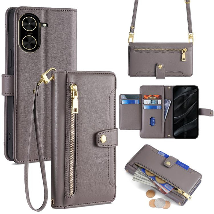 Funda de cuero para teléfono con cremallera y diseño cruzado con textura de oveja, For Redmi A7 Pro 171mm / Poco C85x 5G, For Redmi Turbo 5 Max 5G / Poco X8 Pro Max 5G, For Redmi Turbo 5 5G / Poco X8 Pro 5G, For Redmi K90 Pro Max 5G / Poco F8 Ultra    ...