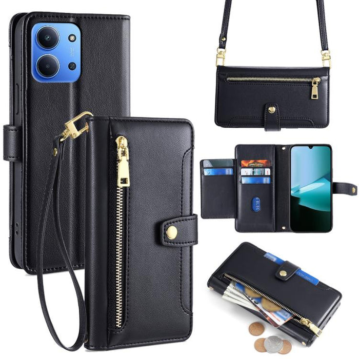 Funda de cuero para teléfono con cremallera y diseño cruzado con textura de oveja, For Redmi A7 Pro 171mm / Poco C85x 5G, For Redmi Turbo 5 Max 5G / Poco X8 Pro Max 5G, For Redmi Turbo 5 5G / Poco X8 Pro 5G, For Redmi K90 Pro Max 5G / Poco F8 Ultra    ...