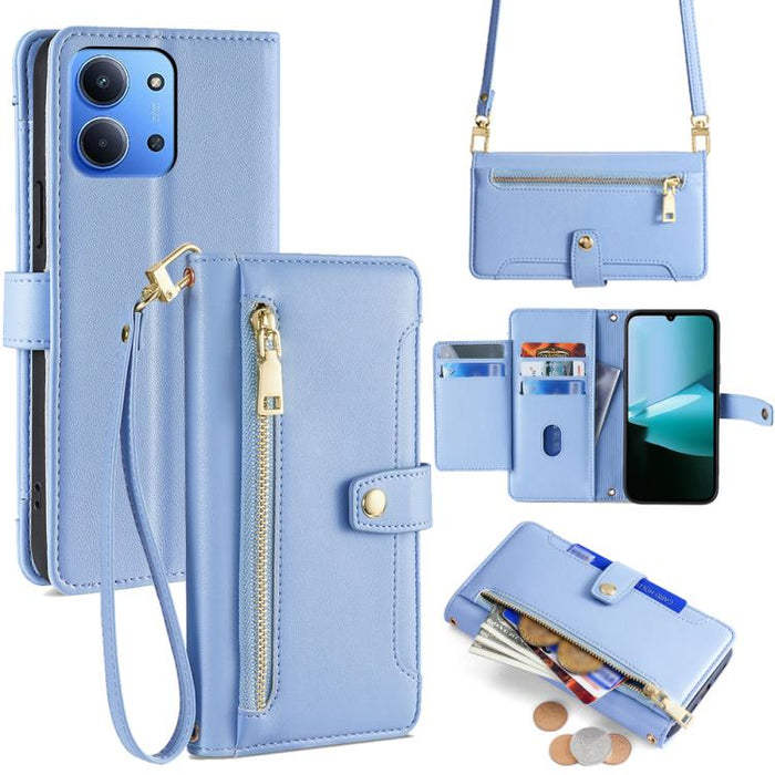 Funda de cuero para teléfono con cremallera y diseño cruzado con textura de oveja, For Redmi A7 Pro 171mm / Poco C85x 5G, For Redmi Turbo 5 Max 5G / Poco X8 Pro Max 5G, For Redmi Turbo 5 5G / Poco X8 Pro 5G, For Redmi K90 Pro Max 5G / Poco F8 Ultra    ...