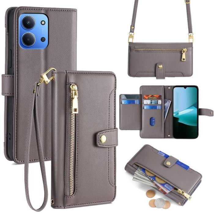 Funda de cuero para teléfono con cremallera y diseño cruzado con textura de oveja, For Redmi A7 Pro 171mm / Poco C85x 5G, For Redmi Turbo 5 Max 5G / Poco X8 Pro Max 5G, For Redmi Turbo 5 5G / Poco X8 Pro 5G, For Redmi K90 Pro Max 5G / Poco F8 Ultra    ...