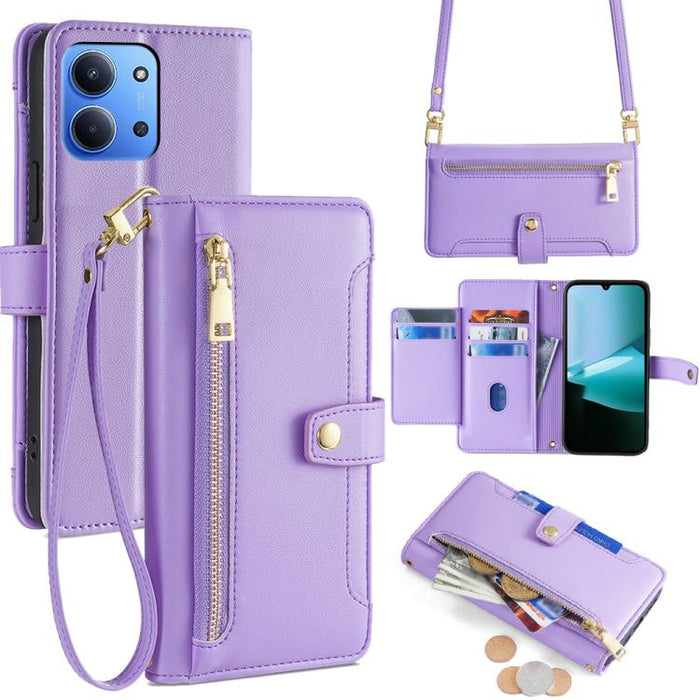 Funda de cuero para teléfono con cremallera y diseño cruzado con textura de oveja, For Redmi A7 Pro 171mm / Poco C85x 5G, For Redmi Turbo 5 Max 5G / Poco X8 Pro Max 5G, For Redmi Turbo 5 5G / Poco X8 Pro 5G, For Redmi K90 Pro Max 5G / Poco F8 Ultra    ...