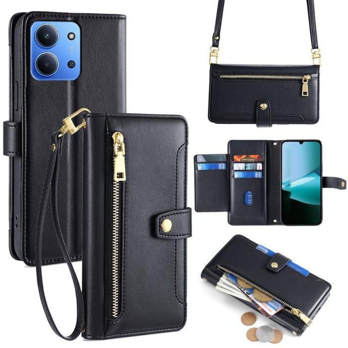 Funda de cuero para teléfono con cremallera y diseño cruzado con textura de oveja, For Redmi A7 Pro 171mm / Poco C85x 5G, For Redmi Turbo 5 Max 5G / Poco X8 Pro Max 5G, For Redmi Turbo 5 5G / Poco X8 Pro 5G, For Redmi K90 Pro Max 5G / Poco F8 Ultra    ...