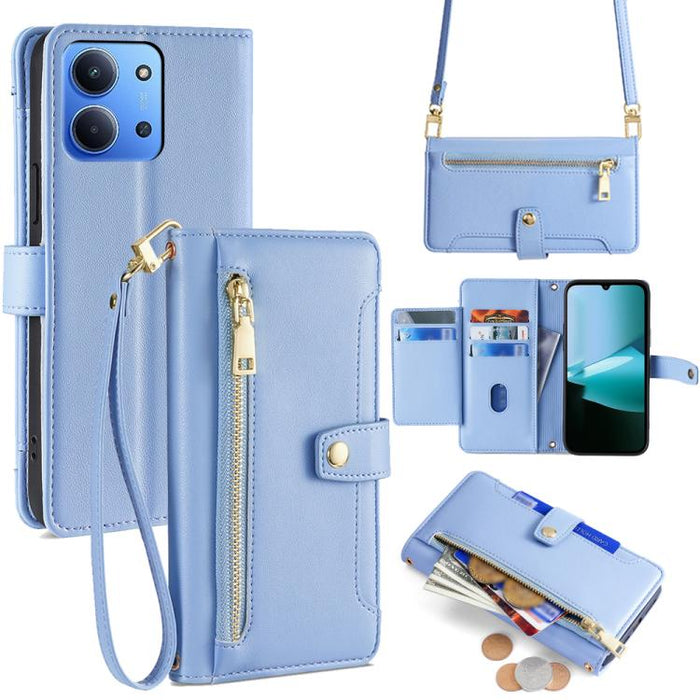 Funda de cuero para teléfono con cremallera y diseño cruzado con textura de oveja, For Redmi A7 Pro 171mm / Poco C85x 5G, For Redmi Turbo 5 Max 5G / Poco X8 Pro Max 5G, For Redmi Turbo 5 5G / Poco X8 Pro 5G, For Redmi K90 Pro Max 5G / Poco F8 Ultra    ...