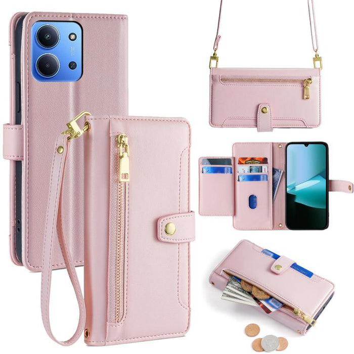 Funda de cuero para teléfono con cremallera y diseño cruzado con textura de oveja, For Redmi A7 Pro 171mm / Poco C85x 5G, For Redmi Turbo 5 Max 5G / Poco X8 Pro Max 5G, For Redmi Turbo 5 5G / Poco X8 Pro 5G, For Redmi K90 Pro Max 5G / Poco F8 Ultra    ...
