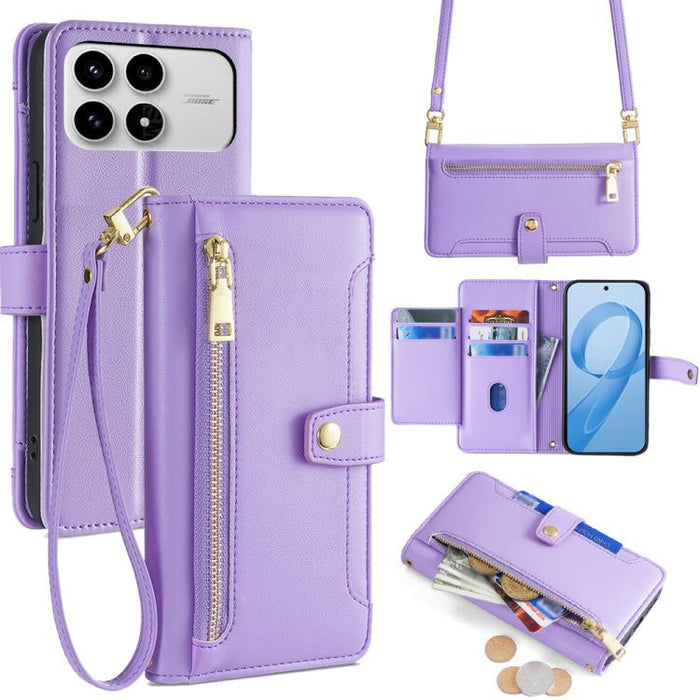Funda de cuero para teléfono con cremallera y diseño cruzado con textura de oveja, For Redmi A7 Pro 171mm / Poco C85x 5G, For Redmi Turbo 5 Max 5G / Poco X8 Pro Max 5G, For Redmi Turbo 5 5G / Poco X8 Pro 5G, For Redmi K90 Pro Max 5G / Poco F8 Ultra    ...