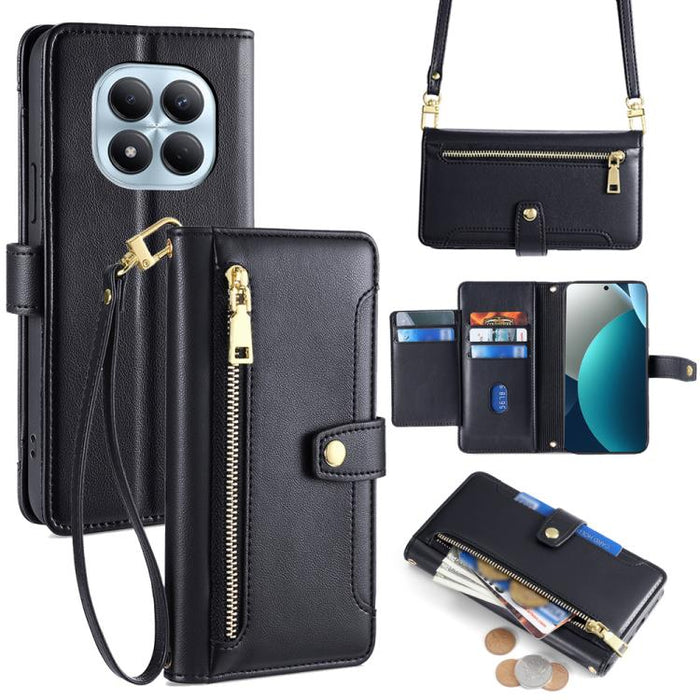 Funda de cuero para teléfono con cremallera y diseño cruzado con textura de oveja, For Redmi A7 Pro 171mm / Poco C85x 5G, For Redmi Turbo 5 Max 5G / Poco X8 Pro Max 5G, For Redmi Turbo 5 5G / Poco X8 Pro 5G, For Redmi K90 Pro Max 5G / Poco F8 Ultra    ...