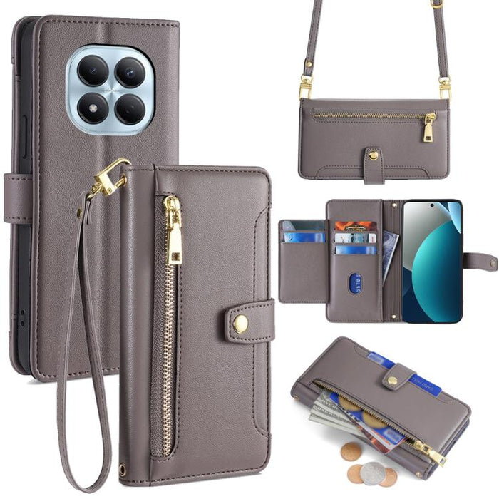 Funda de cuero para teléfono con cremallera y diseño cruzado con textura de oveja, For Redmi A7 Pro 171mm / Poco C85x 5G, For Redmi Turbo 5 Max 5G / Poco X8 Pro Max 5G, For Redmi Turbo 5 5G / Poco X8 Pro 5G, For Redmi K90 Pro Max 5G / Poco F8 Ultra    ...