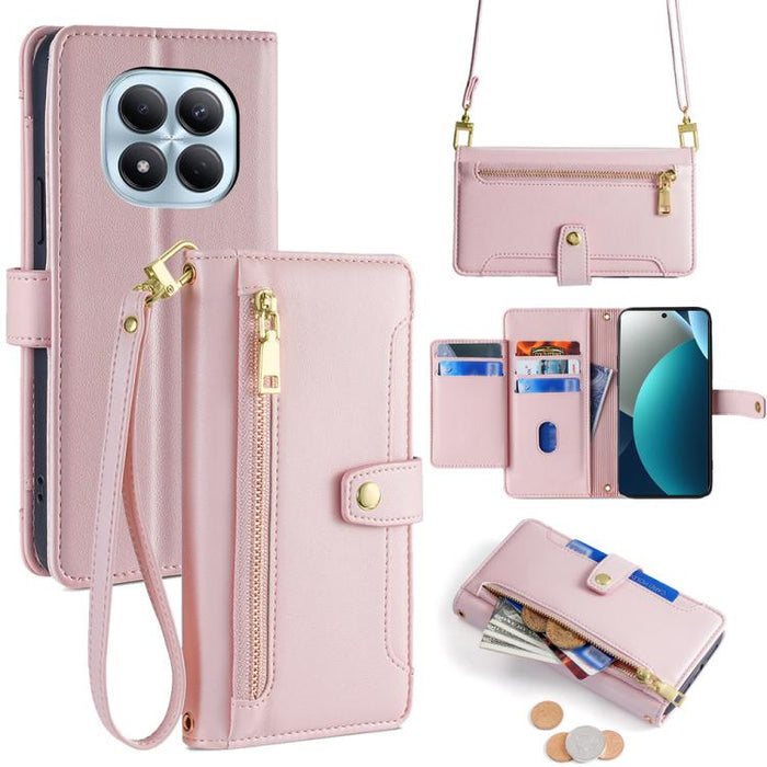Funda de cuero para teléfono con cremallera y diseño cruzado con textura de oveja, For Redmi A7 Pro 171mm / Poco C85x 5G, For Redmi Turbo 5 Max 5G / Poco X8 Pro Max 5G, For Redmi Turbo 5 5G / Poco X8 Pro 5G, For Redmi K90 Pro Max 5G / Poco F8 Ultra    ...