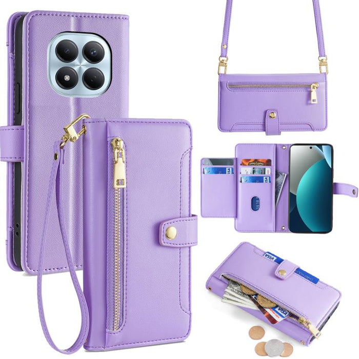 Funda de cuero para teléfono con cremallera y diseño cruzado con textura de oveja, For Redmi A7 Pro 171mm / Poco C85x 5G, For Redmi Turbo 5 Max 5G / Poco X8 Pro Max 5G, For Redmi Turbo 5 5G / Poco X8 Pro 5G, For Redmi K90 Pro Max 5G / Poco F8 Ultra    ...