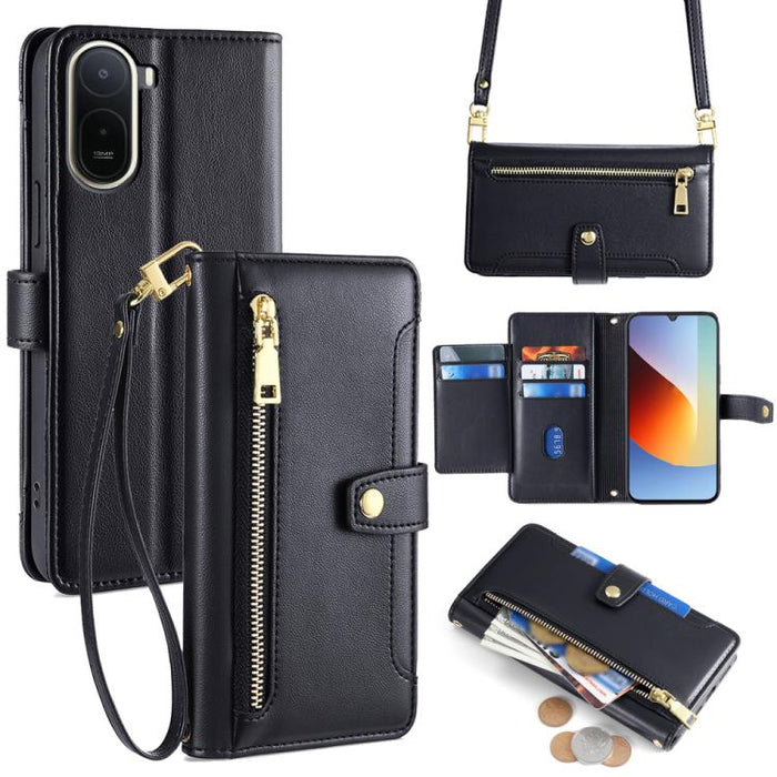 Funda de cuero para teléfono con cremallera y diseño cruzado con textura de oveja, For Redmi A7 Pro 171mm / Poco C85x 5G, For Redmi Turbo 5 Max 5G / Poco X8 Pro Max 5G, For Redmi Turbo 5 5G / Poco X8 Pro 5G, For Redmi K90 Pro Max 5G / Poco F8 Ultra    ...
