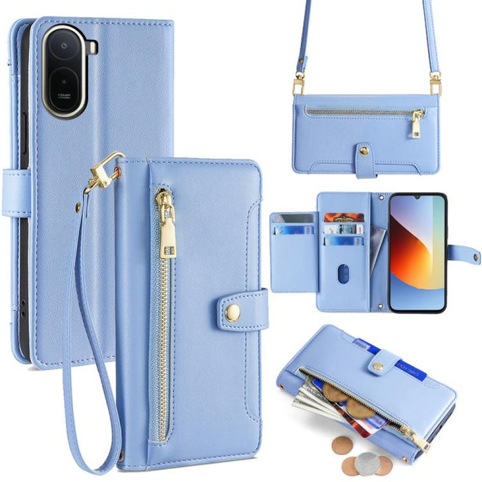 Funda de cuero para teléfono con cremallera y diseño cruzado con textura de oveja, For Redmi A7 Pro 171mm / Poco C85x 5G, For Redmi Turbo 5 Max 5G / Poco X8 Pro Max 5G, For Redmi Turbo 5 5G / Poco X8 Pro 5G, For Redmi K90 Pro Max 5G / Poco F8 Ultra    ...