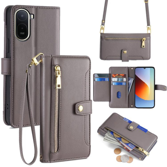 Funda de cuero para teléfono con cremallera y diseño cruzado con textura de oveja, For Redmi A7 Pro 171mm / Poco C85x 5G, For Redmi Turbo 5 Max 5G / Poco X8 Pro Max 5G, For Redmi Turbo 5 5G / Poco X8 Pro 5G, For Redmi K90 Pro Max 5G / Poco F8 Ultra    ...
