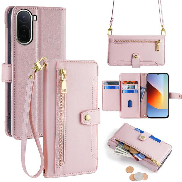 Funda de cuero para teléfono con cremallera y diseño cruzado con textura de oveja, For Redmi A7 Pro 171mm / Poco C85x 5G, For Redmi Turbo 5 Max 5G / Poco X8 Pro Max 5G, For Redmi Turbo 5 5G / Poco X8 Pro 5G, For Redmi K90 Pro Max 5G / Poco F8 Ultra    ...