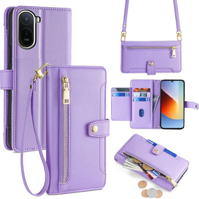 Funda de cuero para teléfono con cremallera y diseño cruzado con textura de oveja, For Redmi A7 Pro 171mm / Poco C85x 5G, For Redmi Turbo 5 Max 5G / Poco X8 Pro Max 5G, For Redmi Turbo 5 5G / Poco X8 Pro 5G, For Redmi K90 Pro Max 5G / Poco F8 Ultra    ...