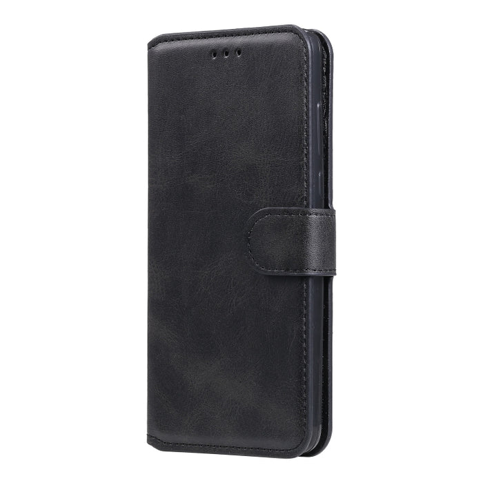 Estuche de cuero con tapa horizontal clásica de PU + TPU con textura de becerro, con soporte y ranuras para tarjetas y billetera