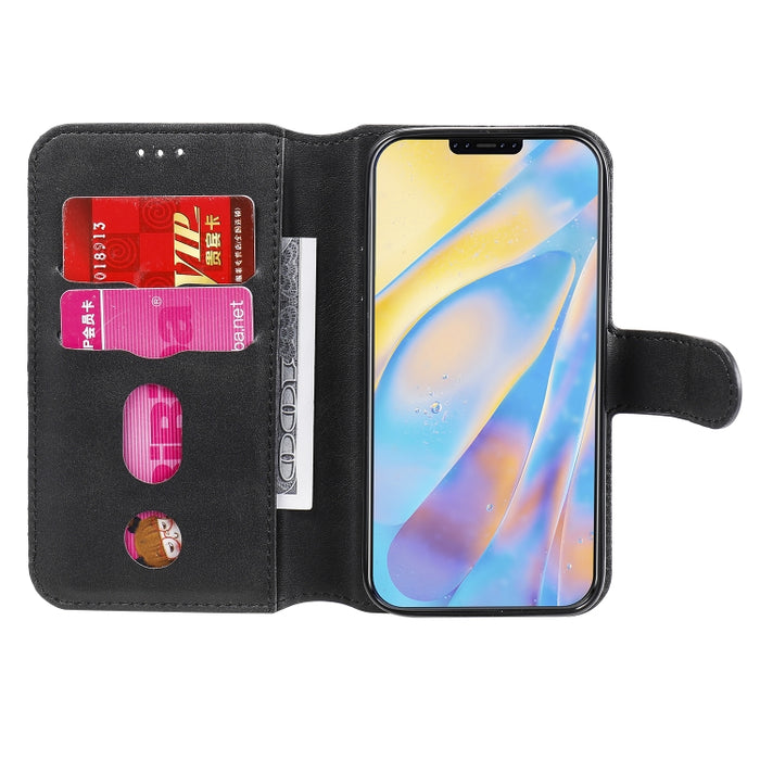 Estuche de cuero con tapa horizontal clásica de PU + TPU con textura de becerro, con soporte y ranuras para tarjetas y billetera