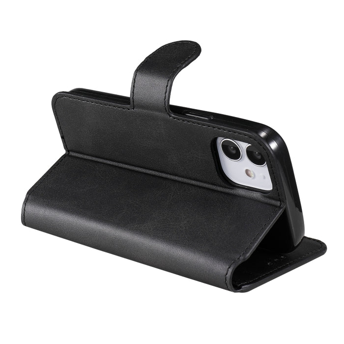 Estuche de cuero con tapa horizontal clásica de PU + TPU con textura de becerro, con soporte y ranuras para tarjetas y billetera