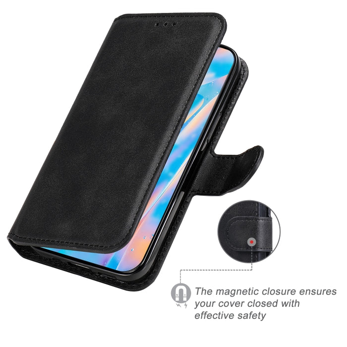 Estuche de cuero con tapa horizontal clásica de PU + TPU con textura de becerro, con soporte y ranuras para tarjetas y billetera