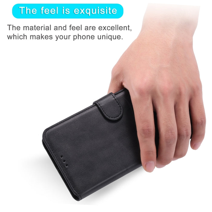 Estuche de cuero con tapa horizontal clásica de PU + TPU con textura de becerro, con soporte y ranuras para tarjetas y billetera