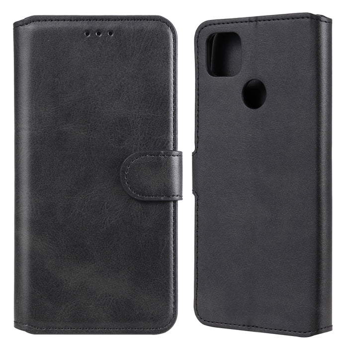 Estuche de cuero con tapa horizontal clásica de PU + TPU con textura de becerro, con soporte y ranuras para tarjetas y billetera
