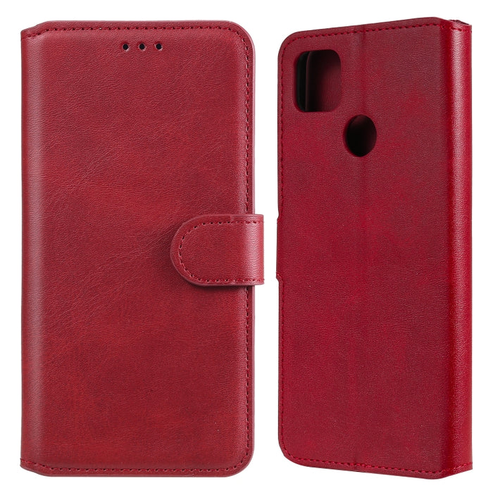 Estuche de cuero con tapa horizontal clásica de PU + TPU con textura de becerro, con soporte y ranuras para tarjetas y billetera