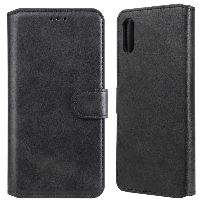 Estuche de cuero con tapa horizontal clásica de PU + TPU con textura de becerro, con soporte y ranuras para tarjetas y billetera