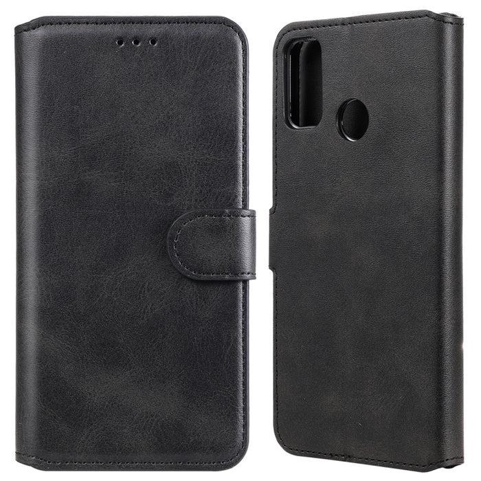 Estuche de cuero con tapa horizontal clásica de PU + TPU con textura de becerro, con soporte y ranuras para tarjetas y billetera