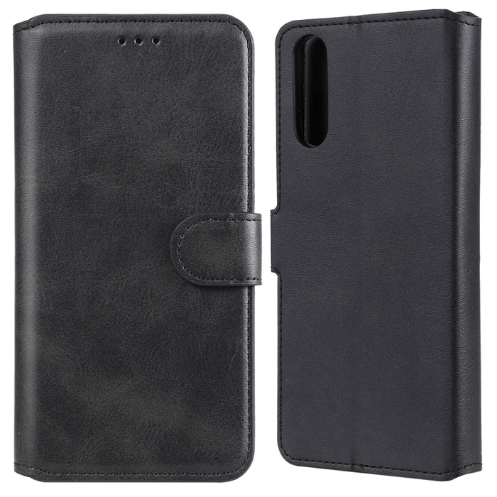 Estuche de cuero con tapa horizontal clásica de PU + TPU con textura de becerro, con soporte y ranuras para tarjetas y billetera